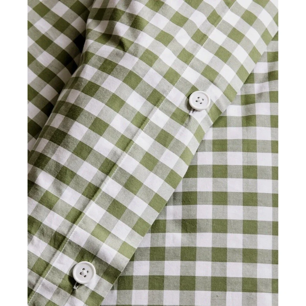 Quince Organic Crisp Percale Duvet Cover Set King| Cal King Cotton Gingham Olive